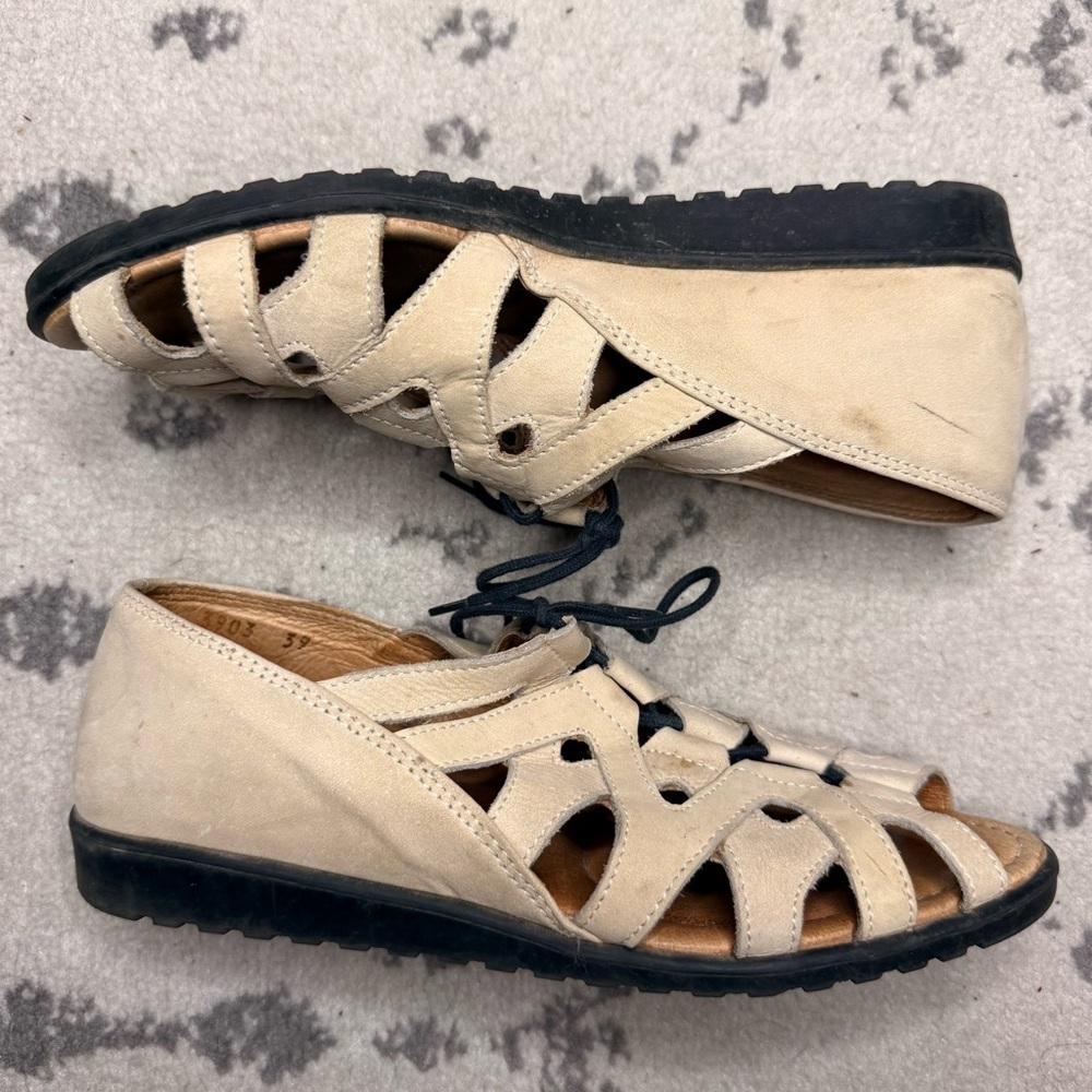 THE TOG SHOP Peep Toe Tan Genuine Leather Summer Lace Up Walking Wedge Sandals